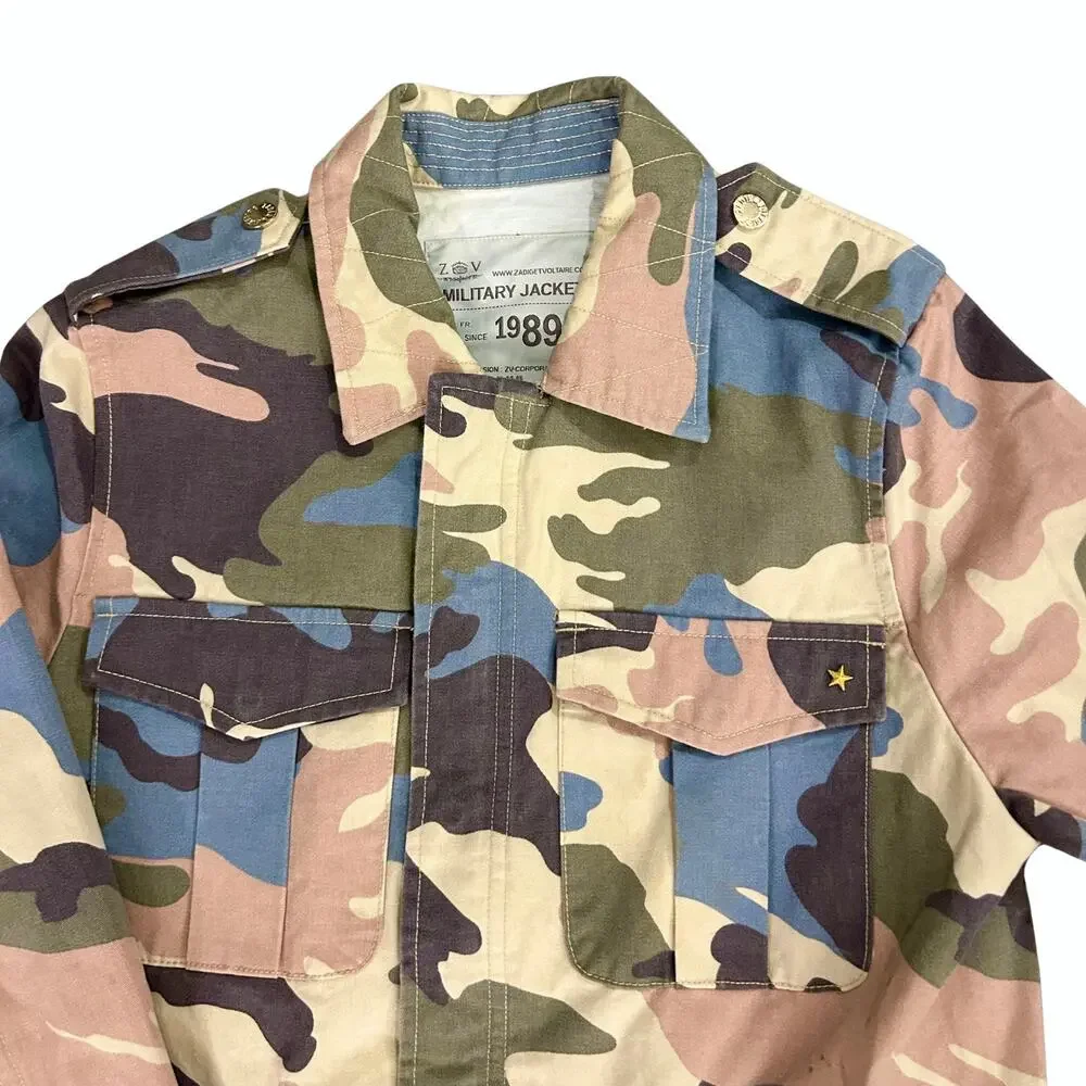 Zadig & Voltaire Kayak Camo Military Jacket Pastel Cotton Canvas Size Small - Picture 3 of 12